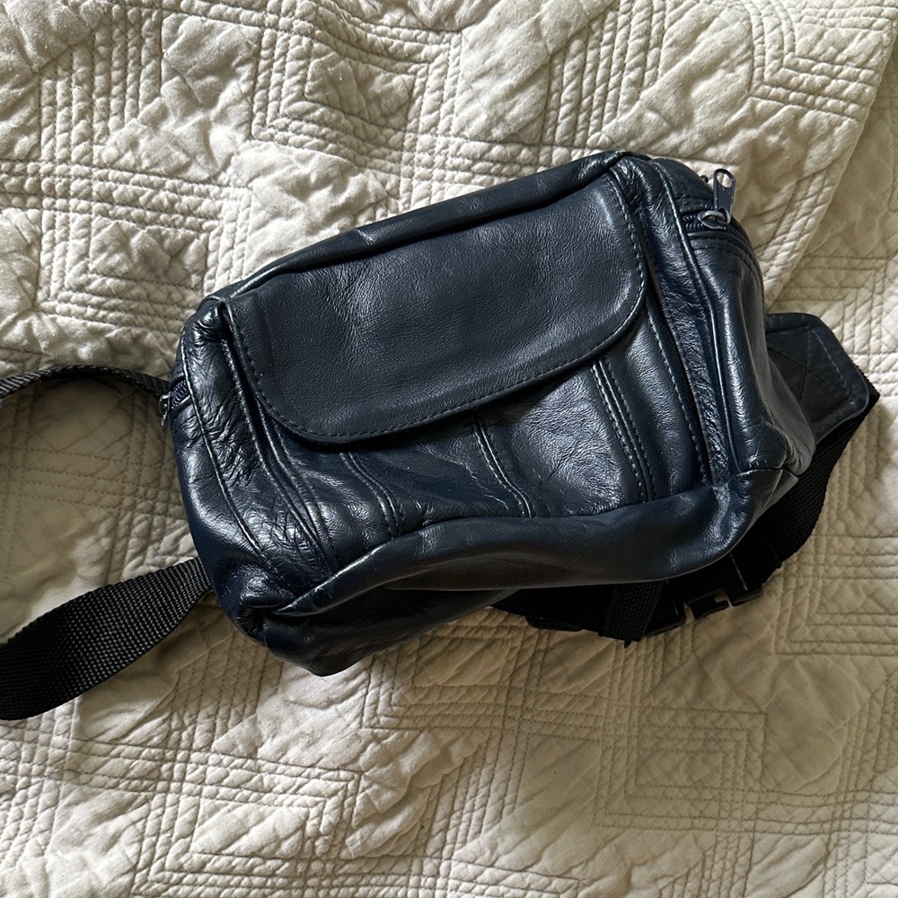 Navy Leather Crossbody Bag/ Fanny pack